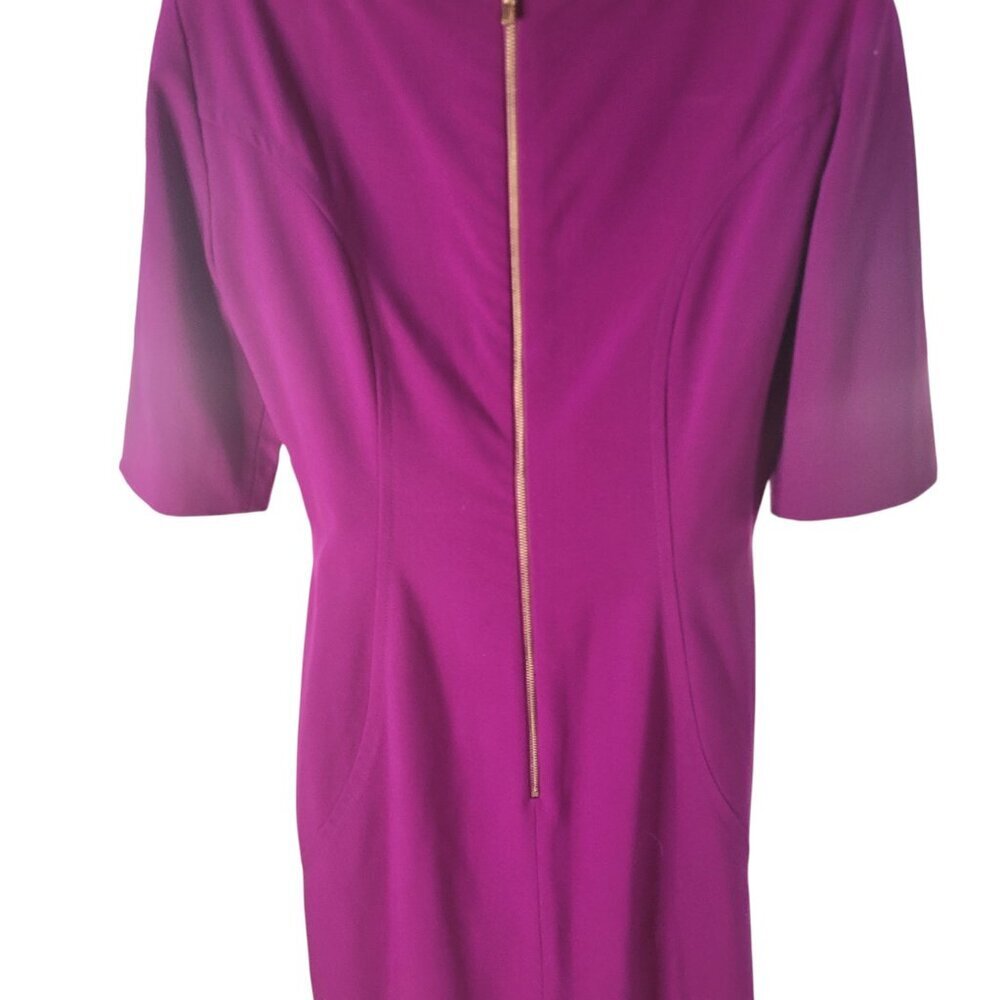 Tahari Purple Sheath Dress Gold Hardware Zip Back Sz 8 - Picture 4 of 9
